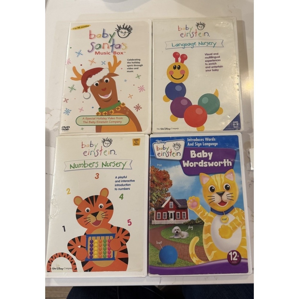 Baby Einstein 4 Disc DVD Lot Early Learning Words Counting Music Educational Kid